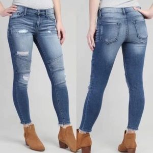 KANCAN Medium Blue Distressed Moto Skinny Jeans KC11022 Size 25